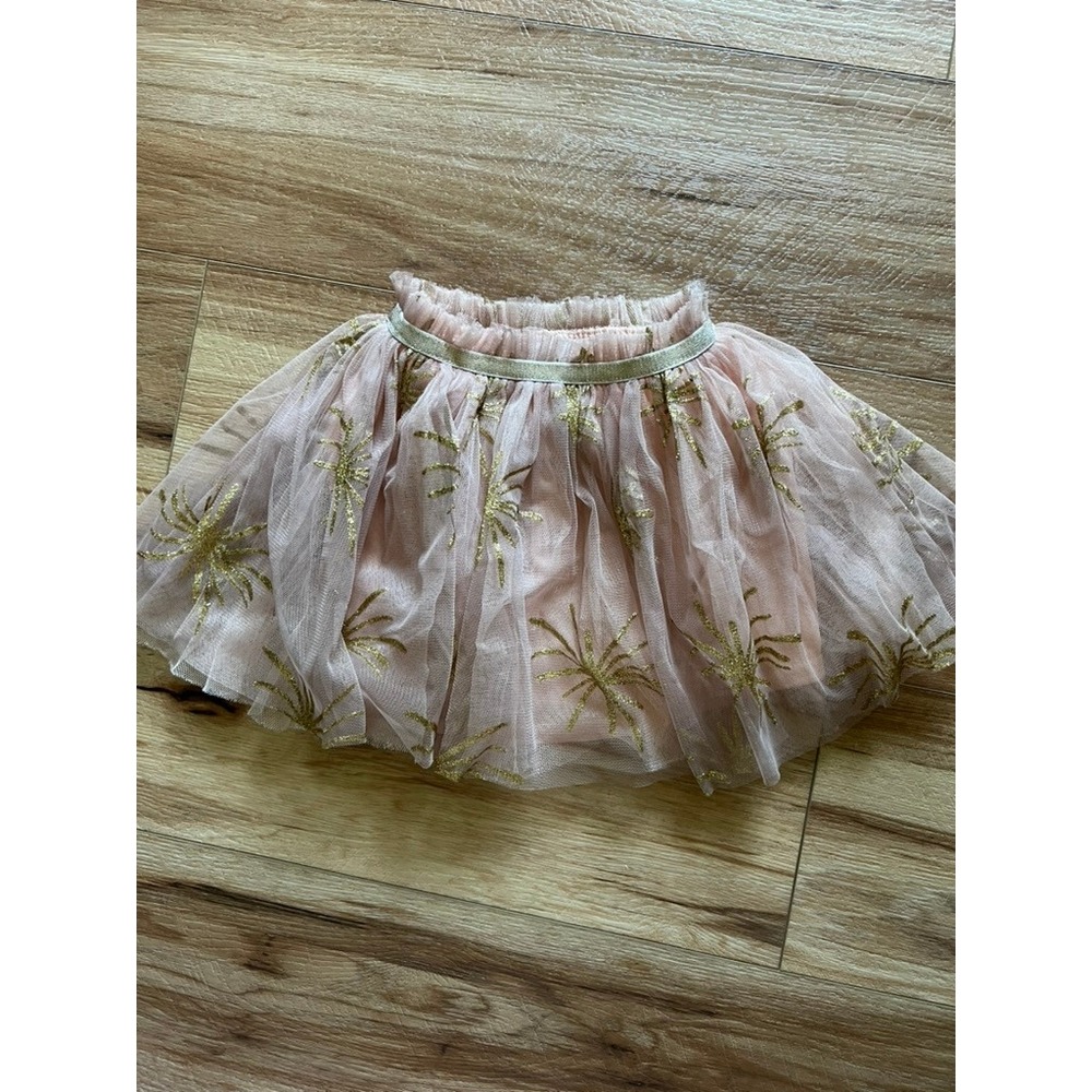 Nicole Miller Tutu Skirt Girls Size 4 Pink Gold Glitter Starburst Tulle Tiers